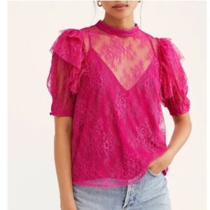 Free People Secret Admirer Lace Top in Fuchsia (Unlined)